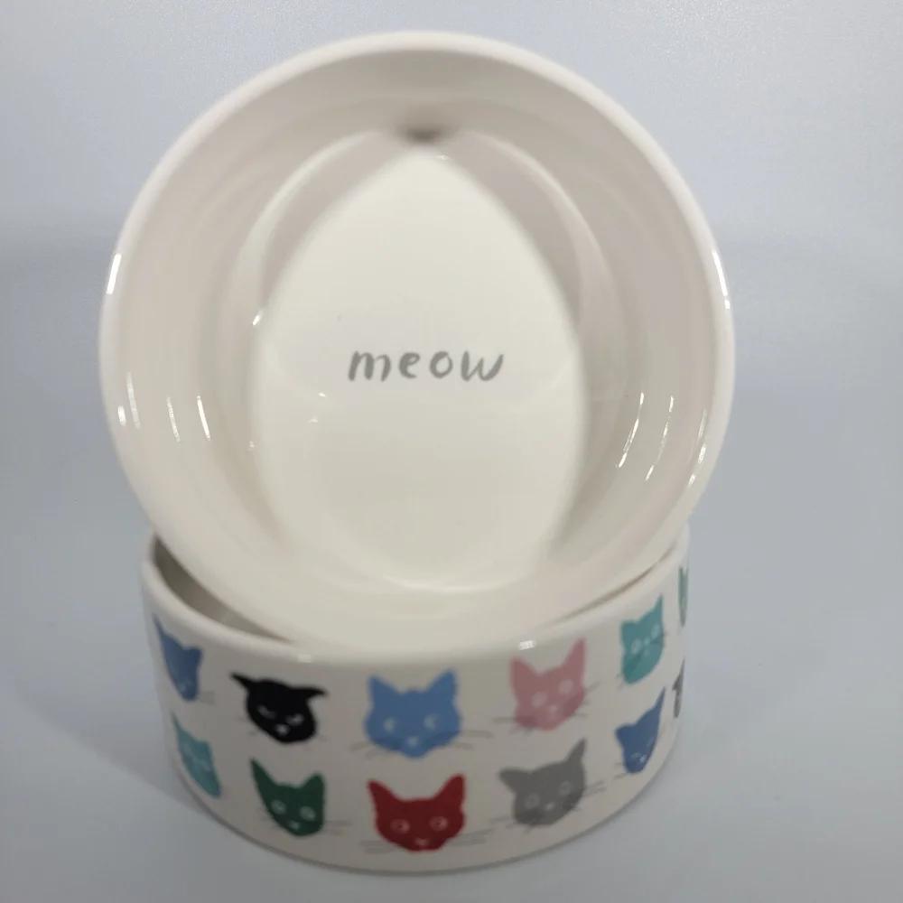 Fringe Studios California Set of 2 Cat-Themed Ceramic Bowls Colorful Cat Faces