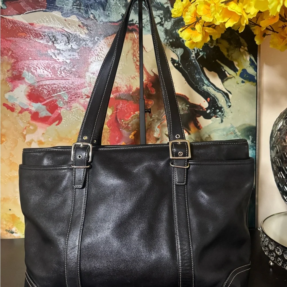 Coach Black Leather Tote Bag