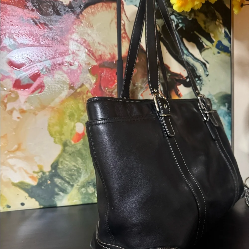 Coach Black Leather Tote Bag