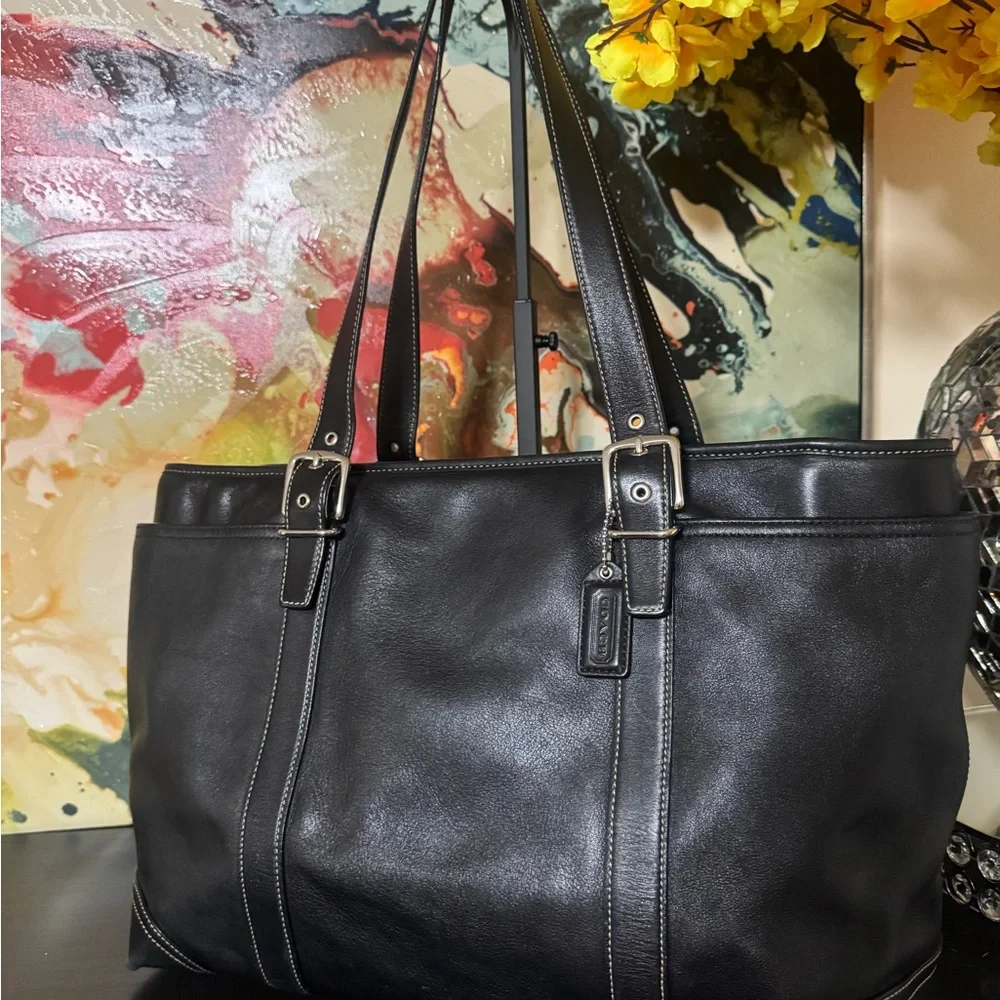 Coach Black Leather Tote Bag