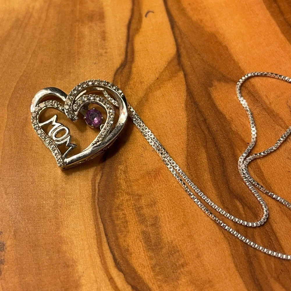 Heart Shaped Mom Necklace Amethyst White Topaz Pendant