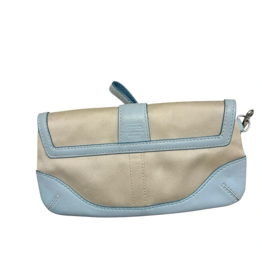 Coach vintage y2k canvas and blue leather wristlet clutch bag soho buckle