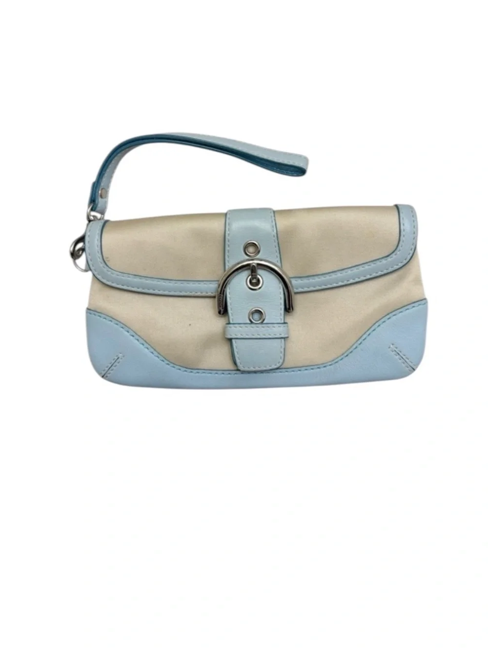 Coach vintage y2k canvas and blue leather wristlet clutch bag soho buckle