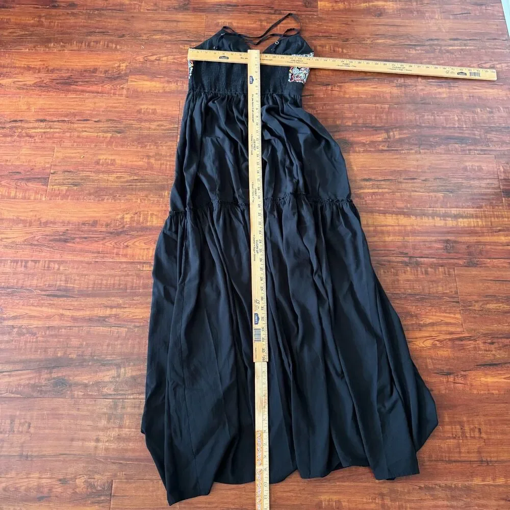 Abercrombie Fitch Womens Boho Embroidered Maxi Dress Medium Black Festival Style