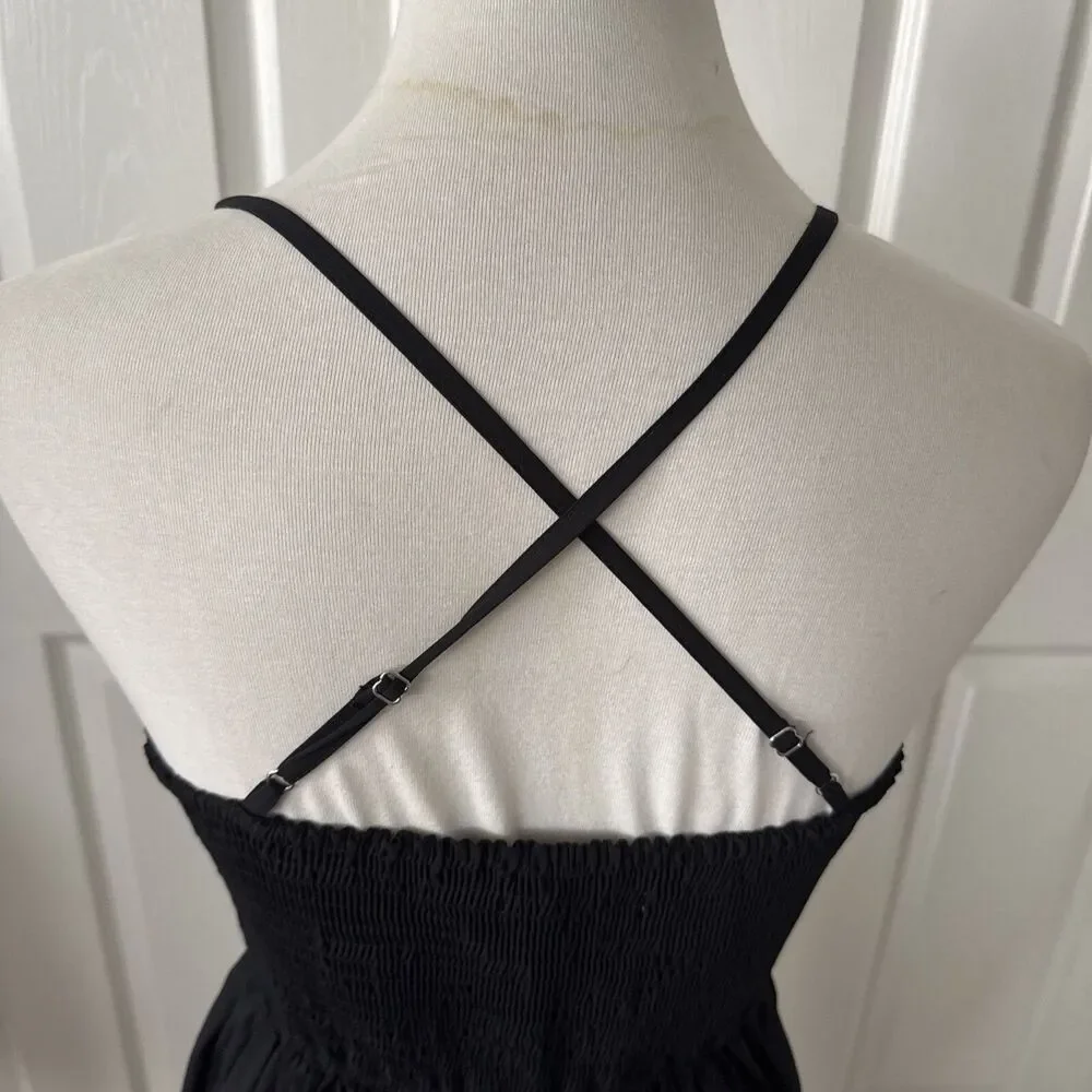 Abercrombie Fitch Womens Boho Embroidered Maxi Dress Medium Black Festival Style