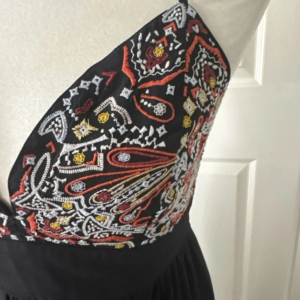Abercrombie Fitch Womens Boho Embroidered Maxi Dress Medium Black Festival Style