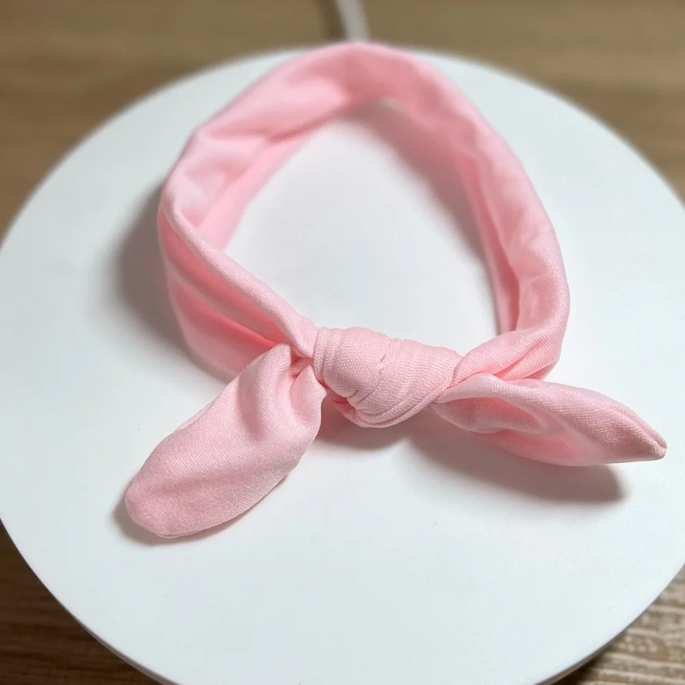 2-Pack Baby Girl Knot Bow Headbands | Super Soft Stretchy | Pink + White