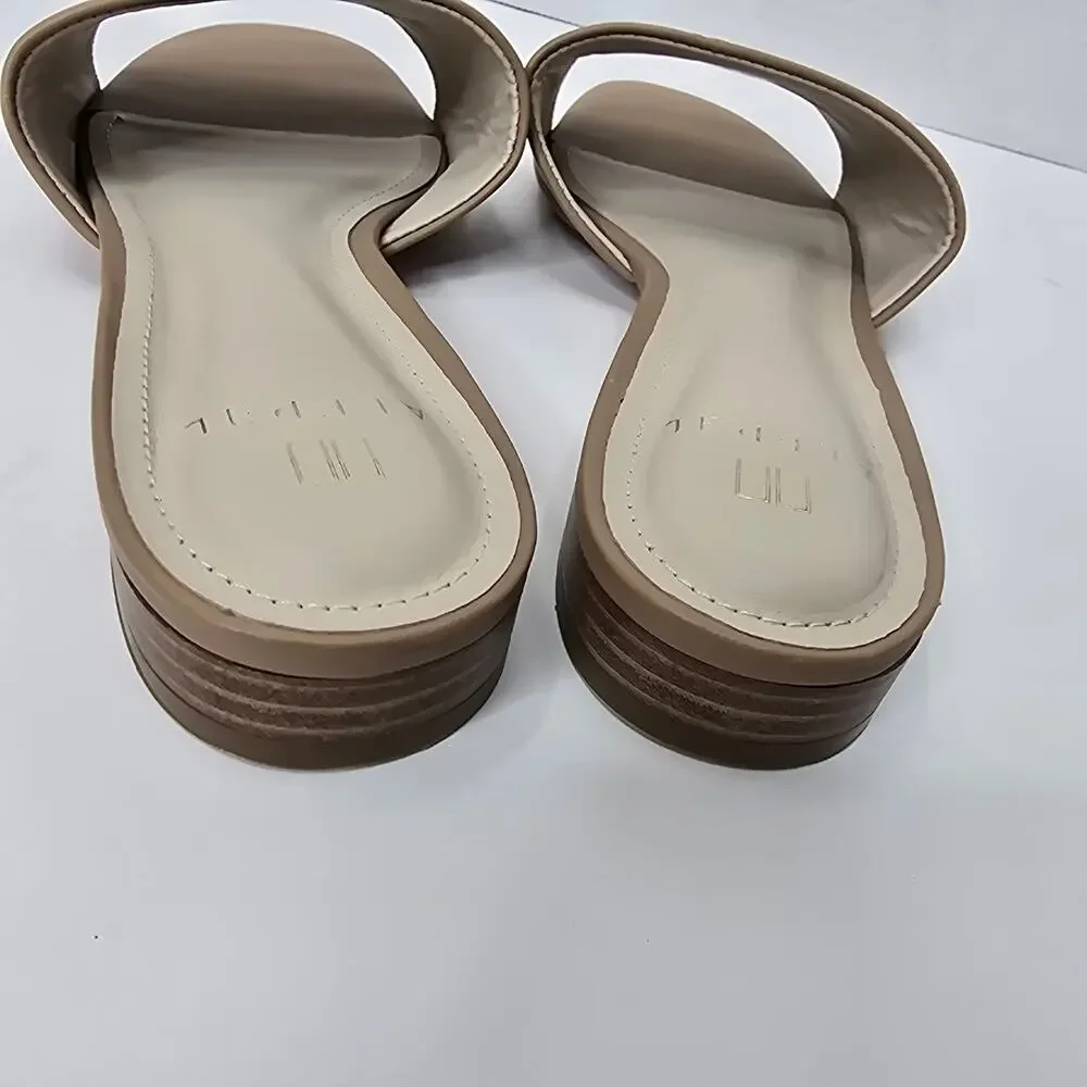 ALEPEL BIRD FLORAL BEIGE SLIDES, SIZE 8