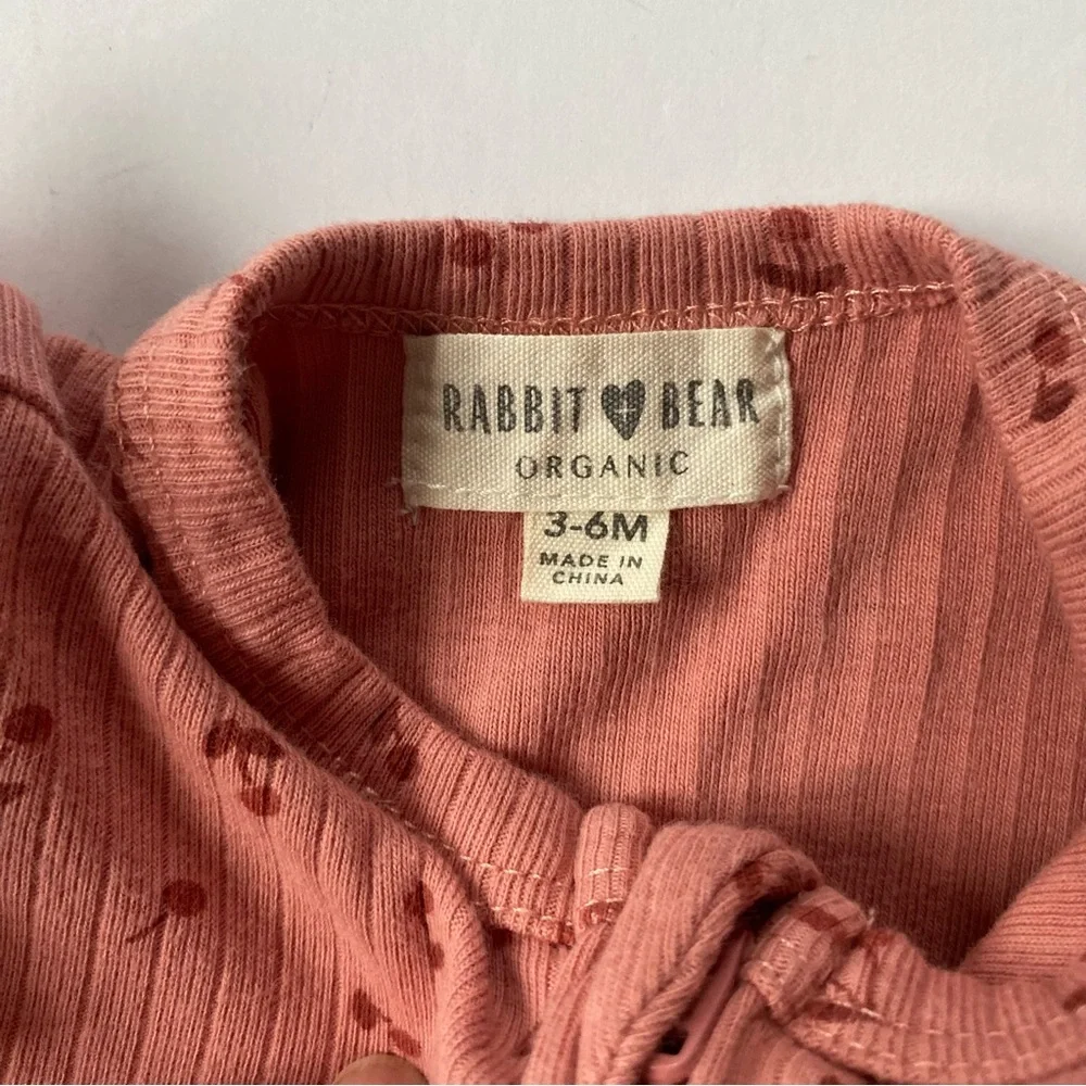 Rabbit + Bear One Piece 3 6 Months Romper Organic Cotton Rose Pink Baby Girls