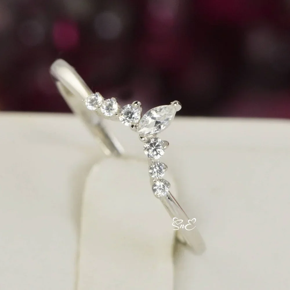 Round Marquis Diamond Enhancer Guard Ring Solid 925 Crown Wedding Band