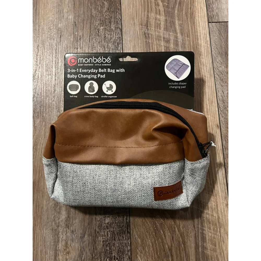 NEW Monbebe Baby Bag One Size Brown Gray 3-in-1 Everyday Belt Bag