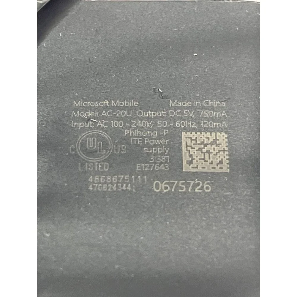 Microsoft Mobile AC-20U Charger Black 5V 750mA Micro-USB Cable Adapter A474
