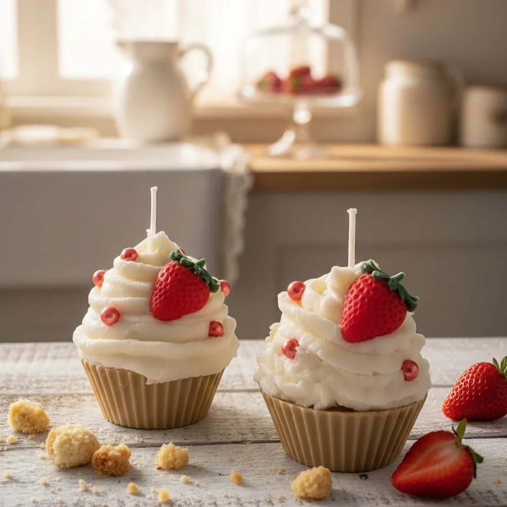 Strawberry Cupcake Candle with Red Gift Box