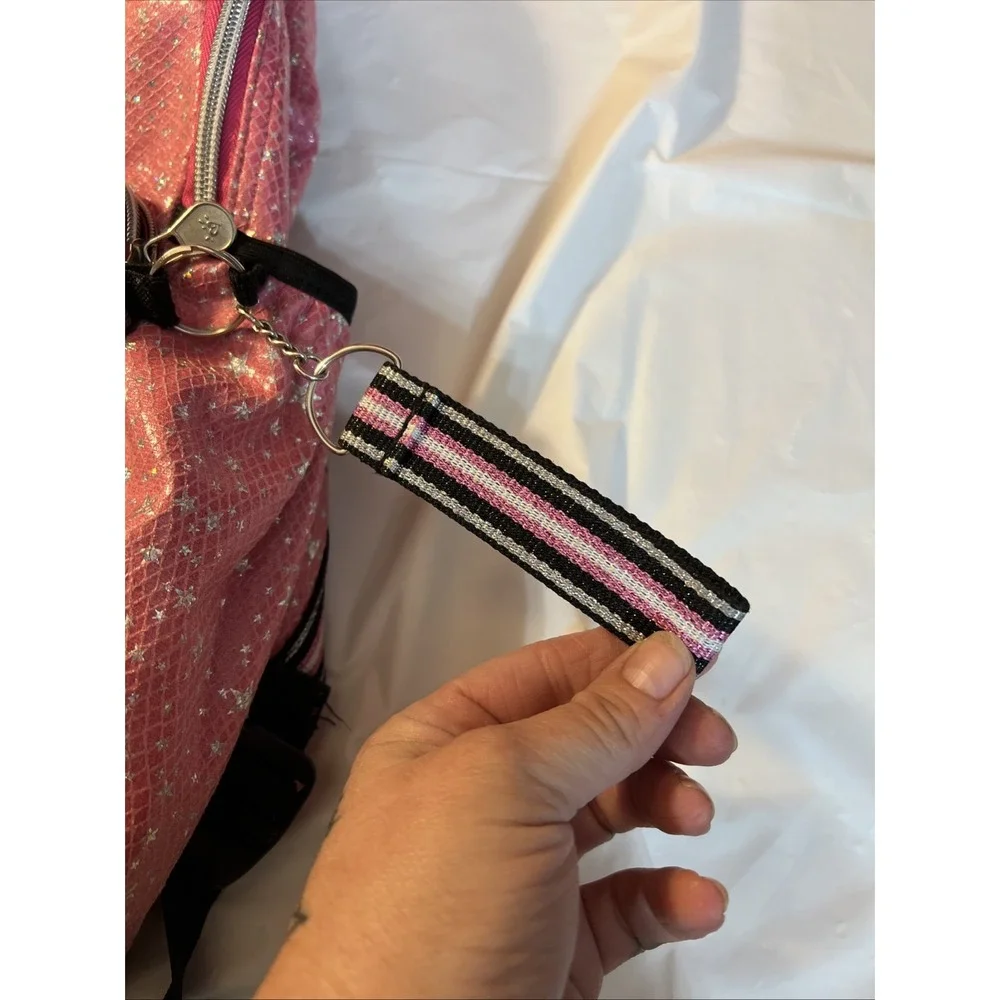 Justice Backpack Pink Silver Pencil Case Pouch Keychain Stars No Lunchbox