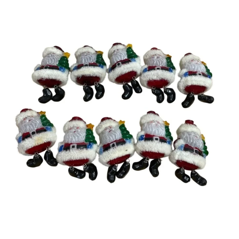 Vtg Blow Mold Plastic Santa String Light Covers Set10 Christmas Tree Dangle Legs