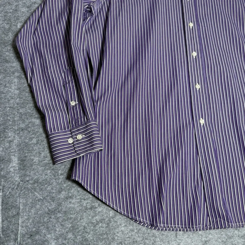 Polo Ralph Lauren Shirt Men 16.5  34/35 Curham Classic Fit Purple Stripe Dress