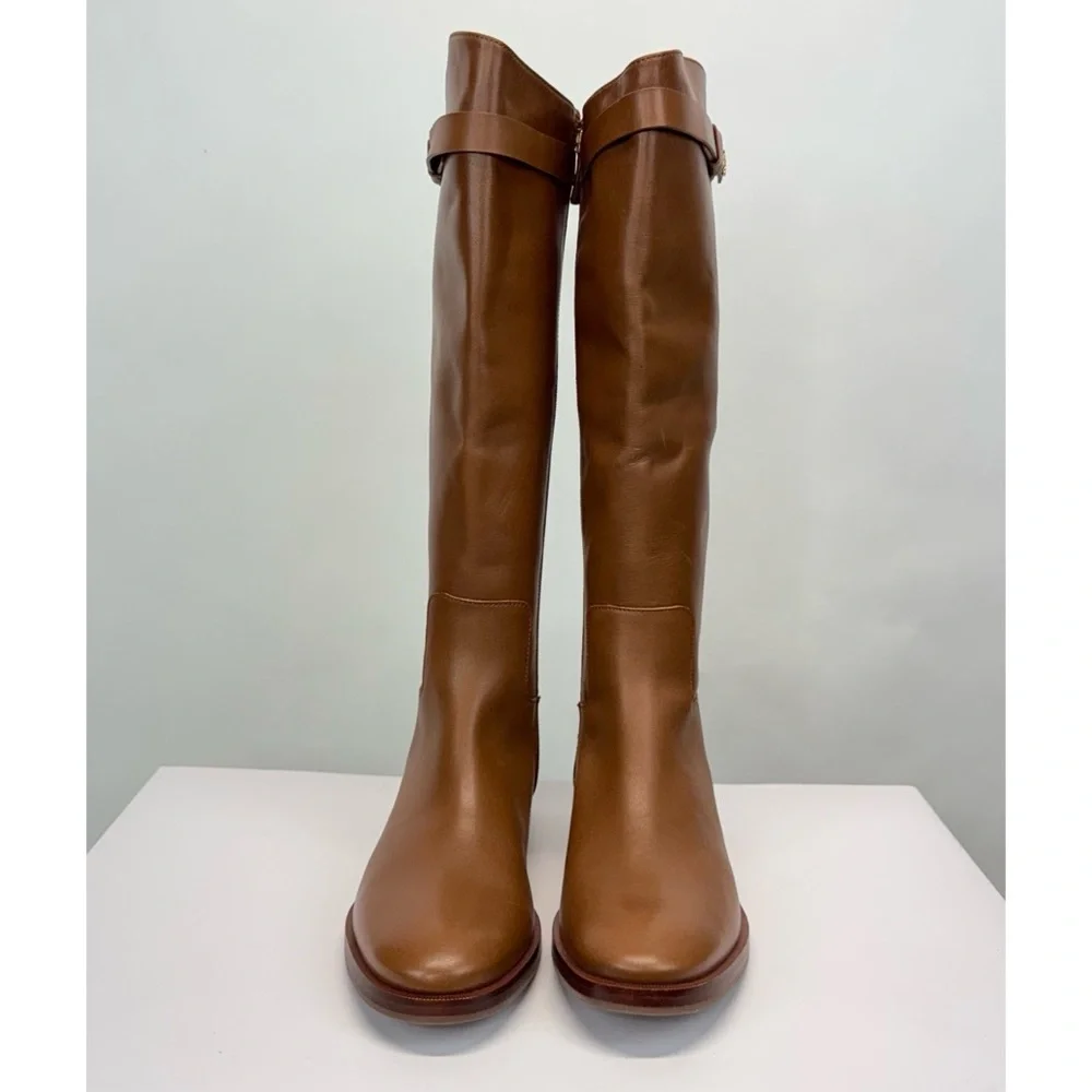 New Tory Burch Everly Strap Riding Boot Sierra Sz 7.5