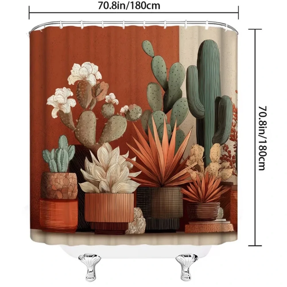 🌵 Southwestern Cactus Shower Curtain Boho Desert Bathroom Decor 70x70