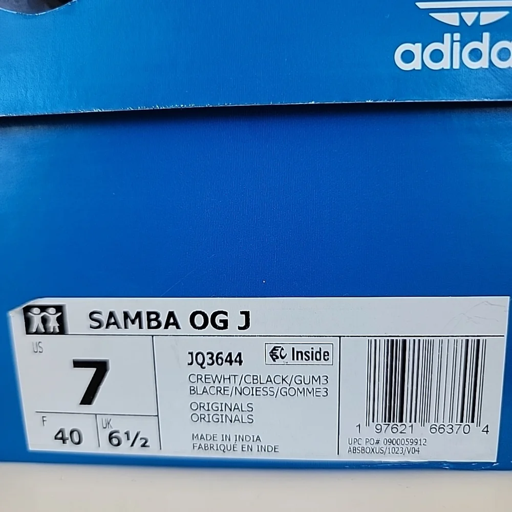 Adidas Samba Og J 'Crewhite/ CBlack/Gum3' - JQ3644 Size 7