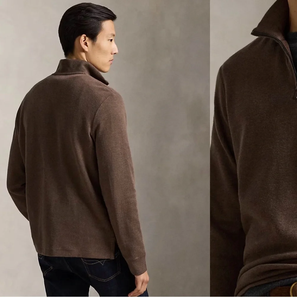Ralph Lauren men’s quarter zip brown pullover sweater size large 100% cotton