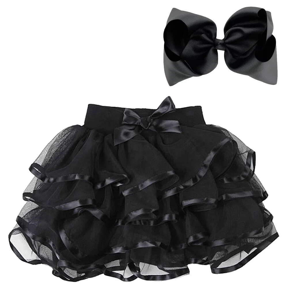 BGFKS 4 Layered Tulle Tutu Skirt for Girls with Matching Hairbow,Girl Ballet