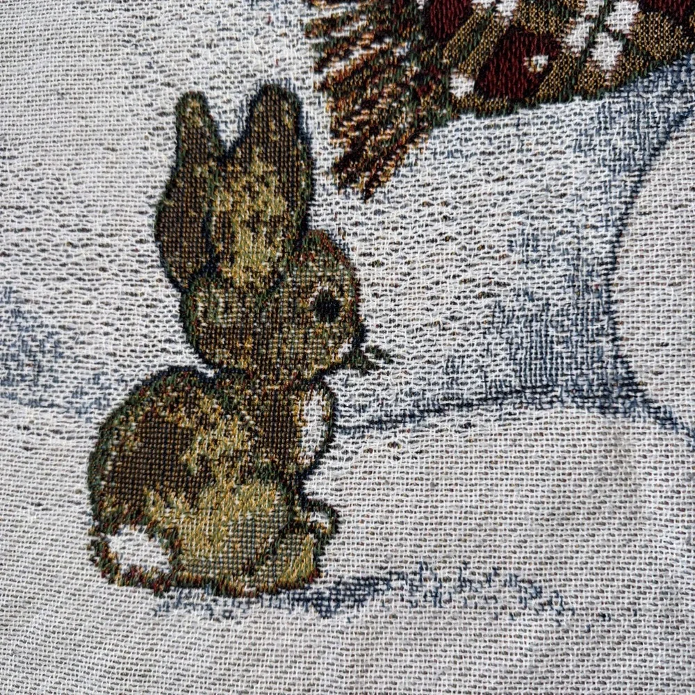 Christmas Winter Woven Tapestry Throw Snowman Fringe Woodland Creatures 52X47 In