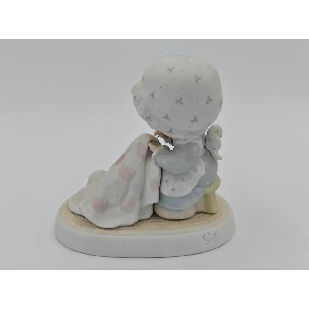 Precious Moments Love Covers All 12009 Enesco 1984 Porcelain Figurine Girl Quilt