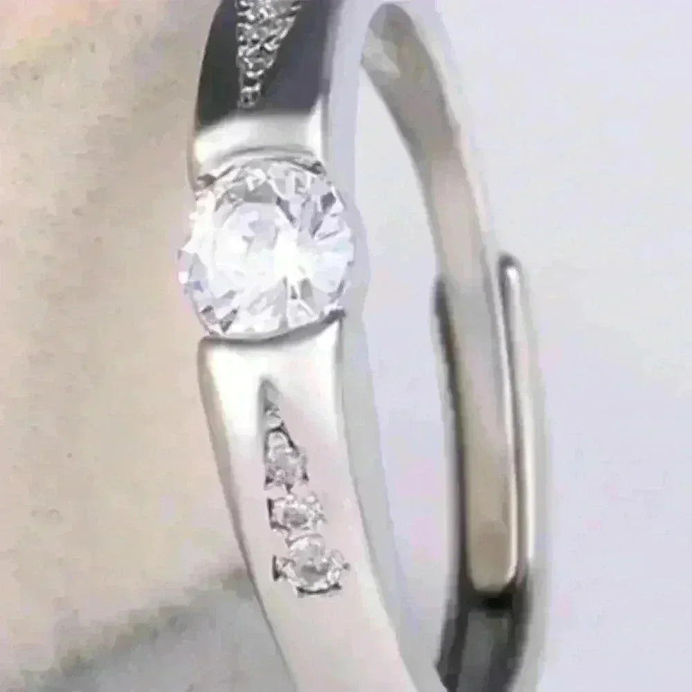 🍁925 Silver Plated Promise Lovers Dainty Round CZ Men Ring, GPMB1436