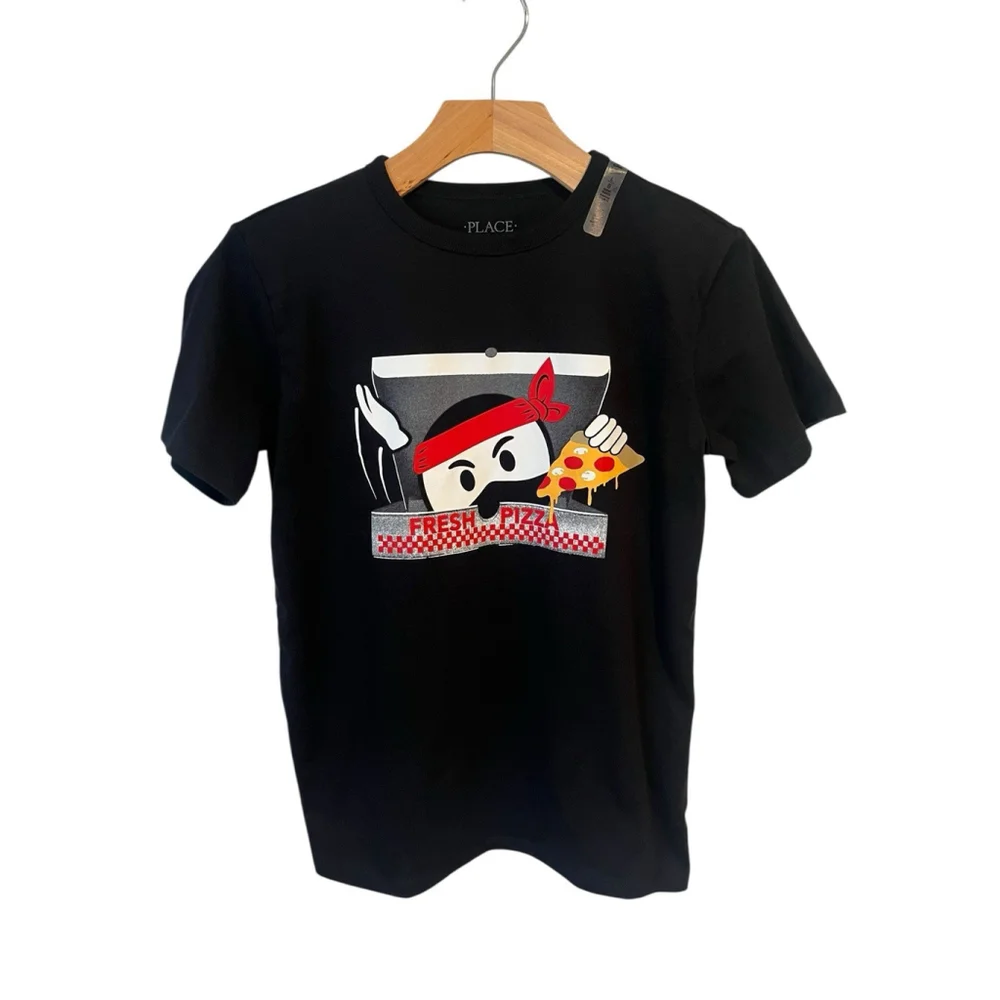 The Children's Place Boys Black Pizza Tee XS 4 NWT