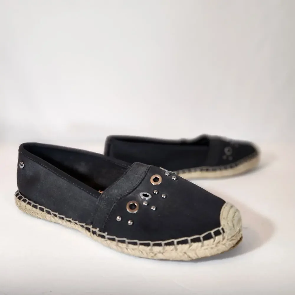 SIMPLY VERA VERA WANG Black Satin Espadrille Grommet Detail Womens 9M FLAWED