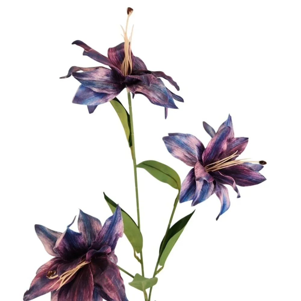 Luxury Artificial Tiger Lily Stem 34 Inch | Purple Blue Faux Lily | Designer Art