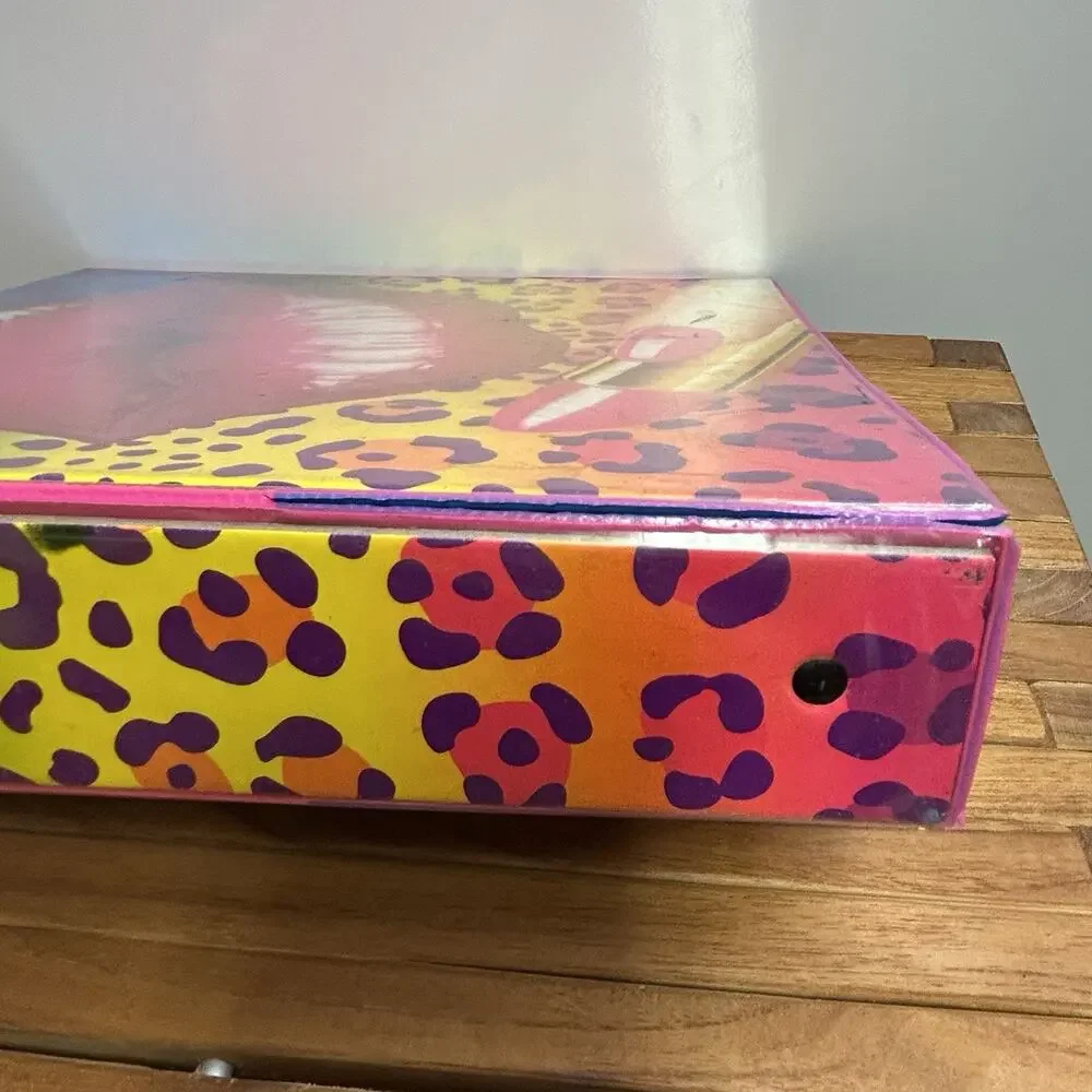 Vintage Lisa Frank 3 Ring Binder Lips Lipstick Rainbow Colorful Cheetah