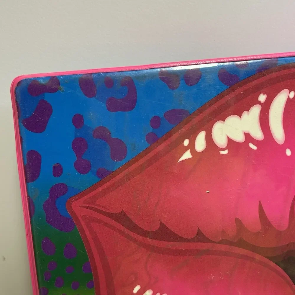 Vintage Lisa Frank 3 Ring Binder Lips Lipstick Rainbow Colorful Cheetah