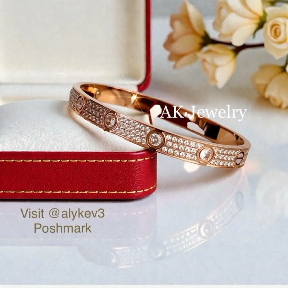 💎LUXURY ROSE Pave Diamond Style Design Bracelet, Bangle, Cuff CZ