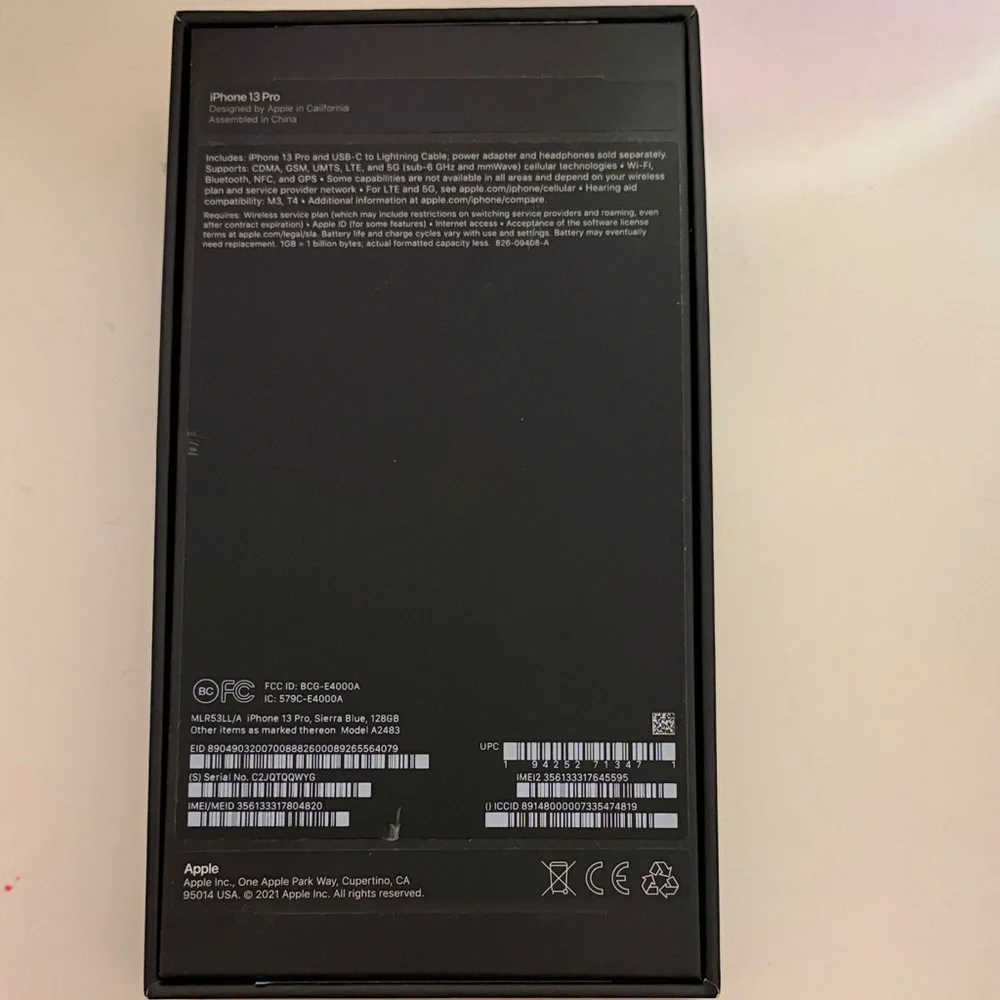 Apple iPhone 13 Pro in Sierra Blue 128GB Empty Box Only New Condition