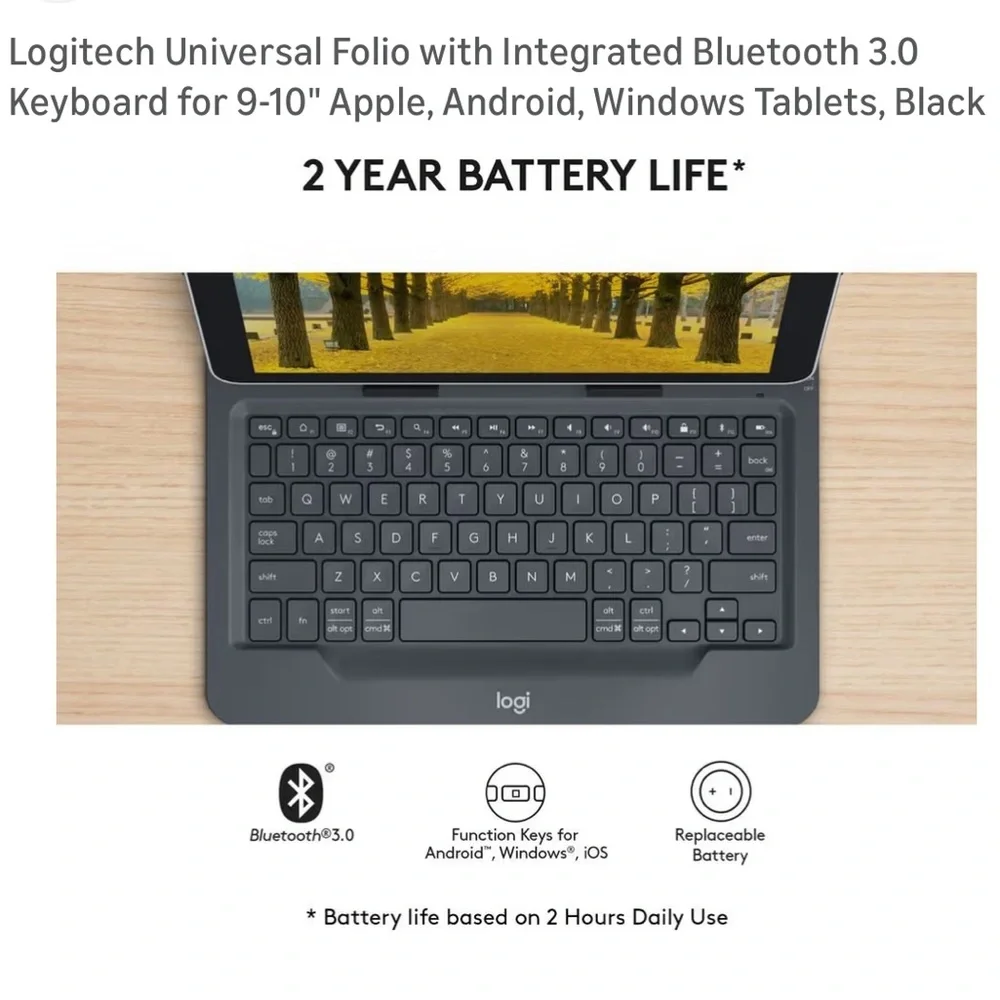 Logitech Universal Folio with Integrated Bluetooth 3.0 Keyboard for 9-10