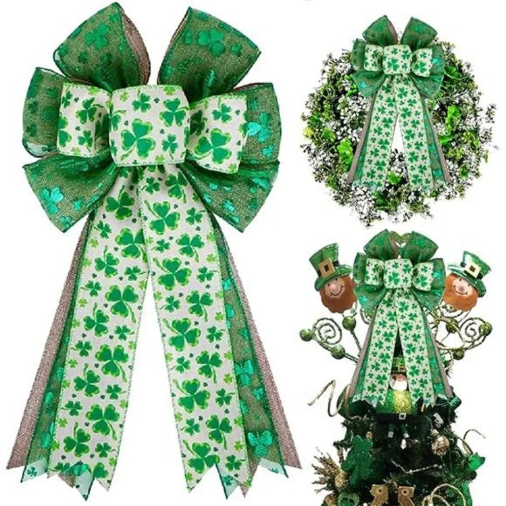 St Patricks Day Bow for Wreath Decorations,St Patricks Day Tree Topper