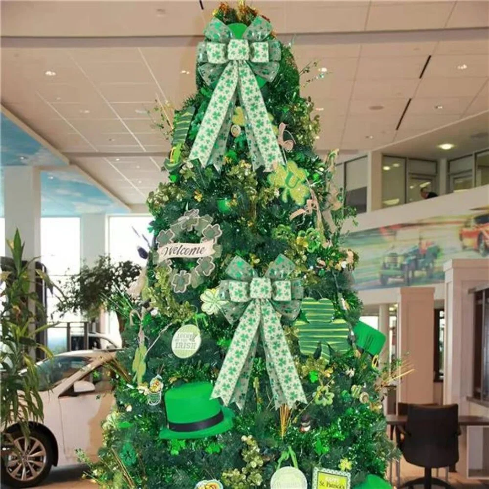 St Patricks Day Bow for Wreath Decorations,St Patricks Day Tree Topper