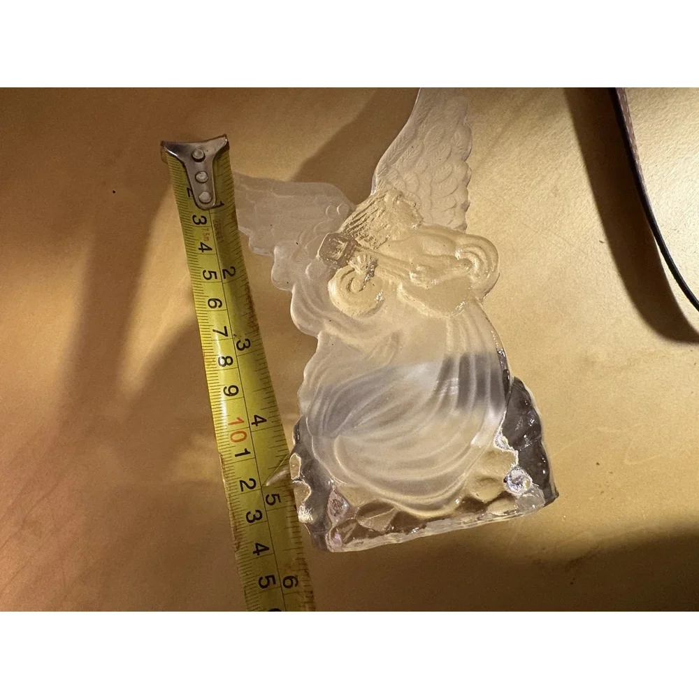 Vintage Frosted Glass Angel Tealight Candle Holder Musician Wings Figurine 6”
