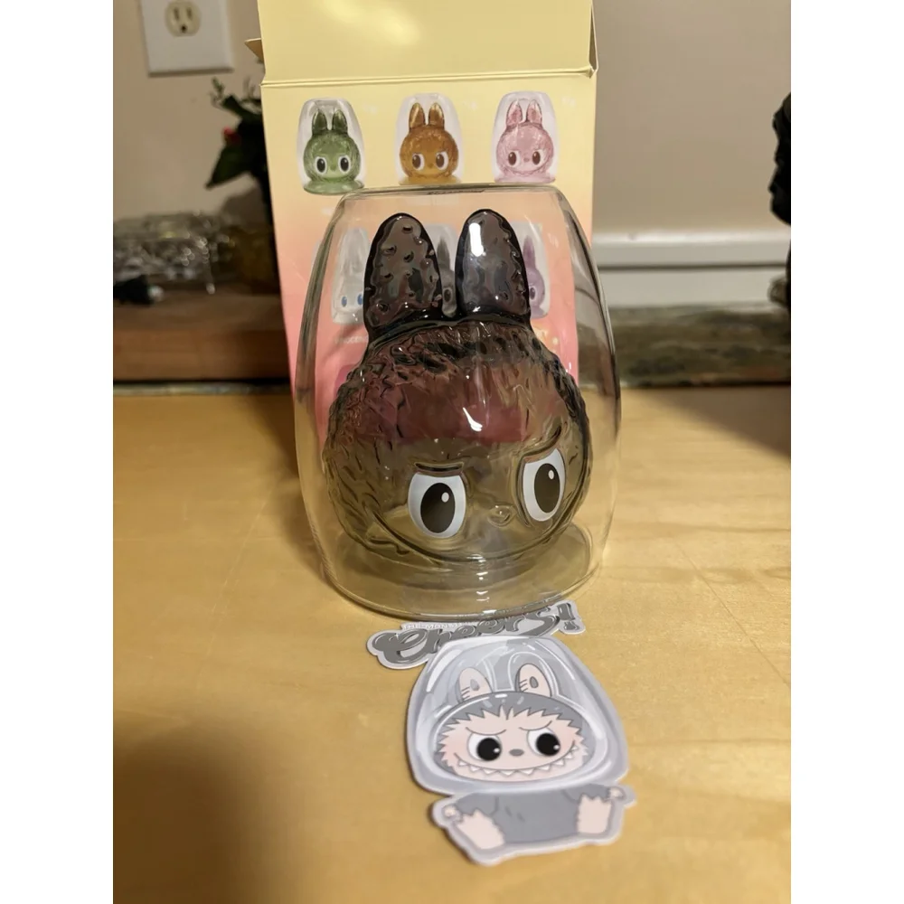 POP MART The Monsters CHEERS Labubu Sincerity Grey Glass Cup Open Box