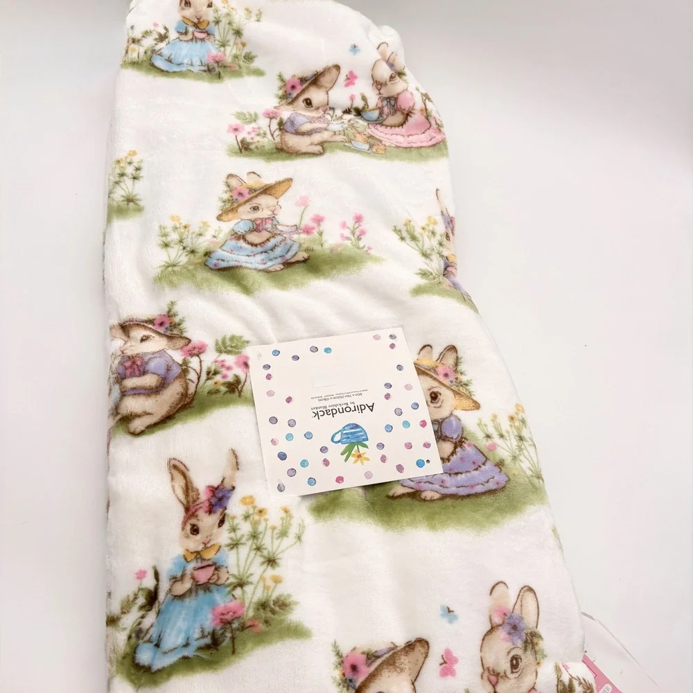 Adirondack Easter Spring Throw Blanket White Bunnies Floral Garden Tea party