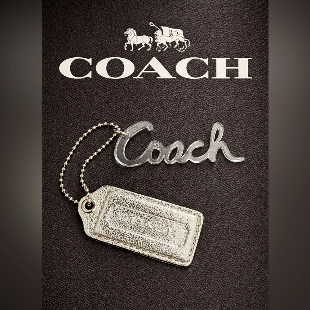 Coach Poppy Hang Tag Set Acrylic Logo Charm Metallic Leather Hang Tag