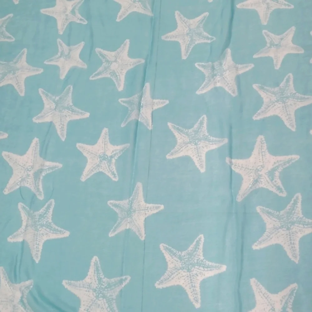 Scarf Starfish Print Sky blue White Lightweight Beachy Coastal Cowgirl Whimsical