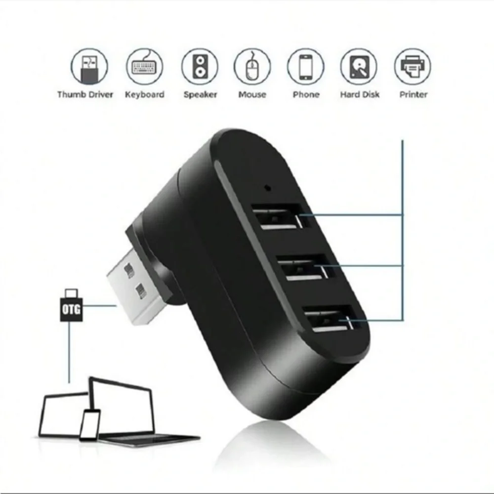 Compact Black USB Hub with Three Ports