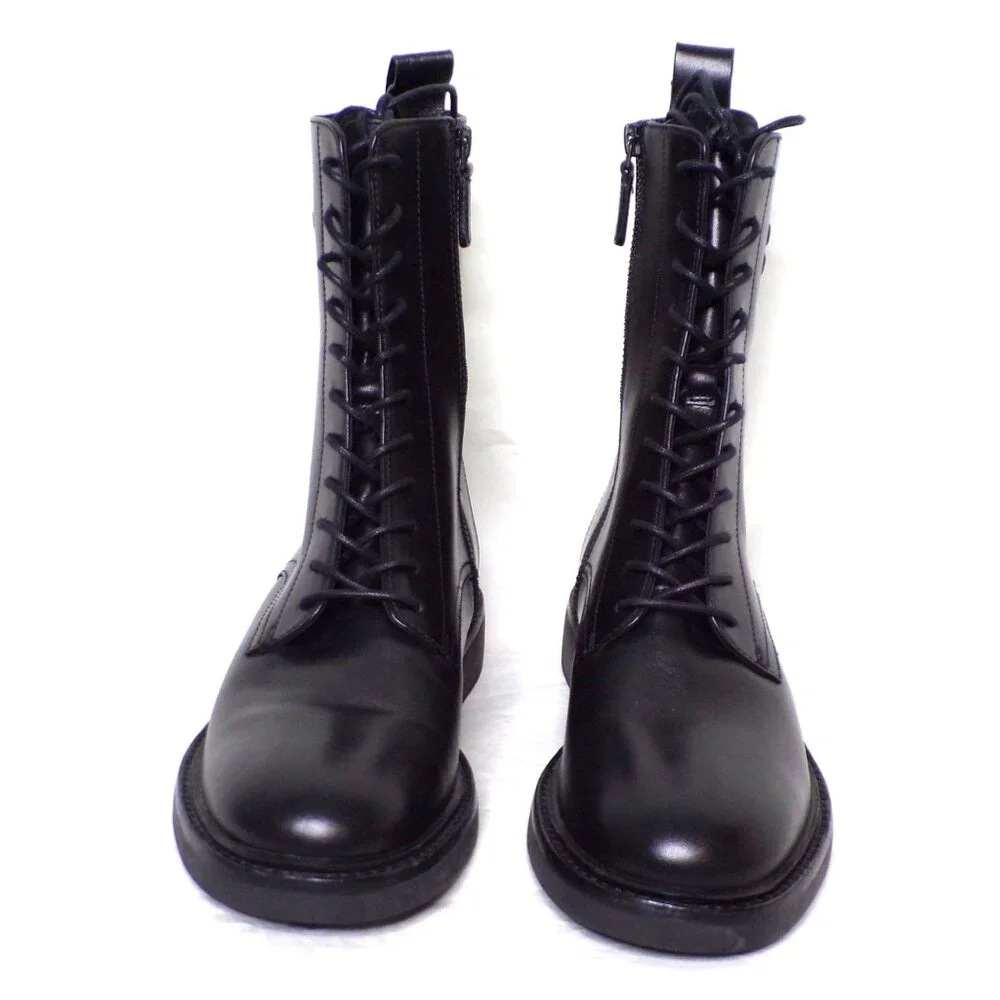 🆕 TORY BURCH Double T Ankle Moto Combat Boot 8.5 Black