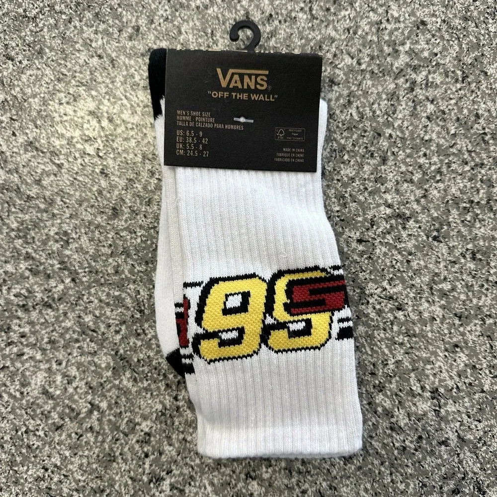 Vans Crew Socks Mens 6.5-9 Off The Wall White Yellow 2K Bar Logo 66 White