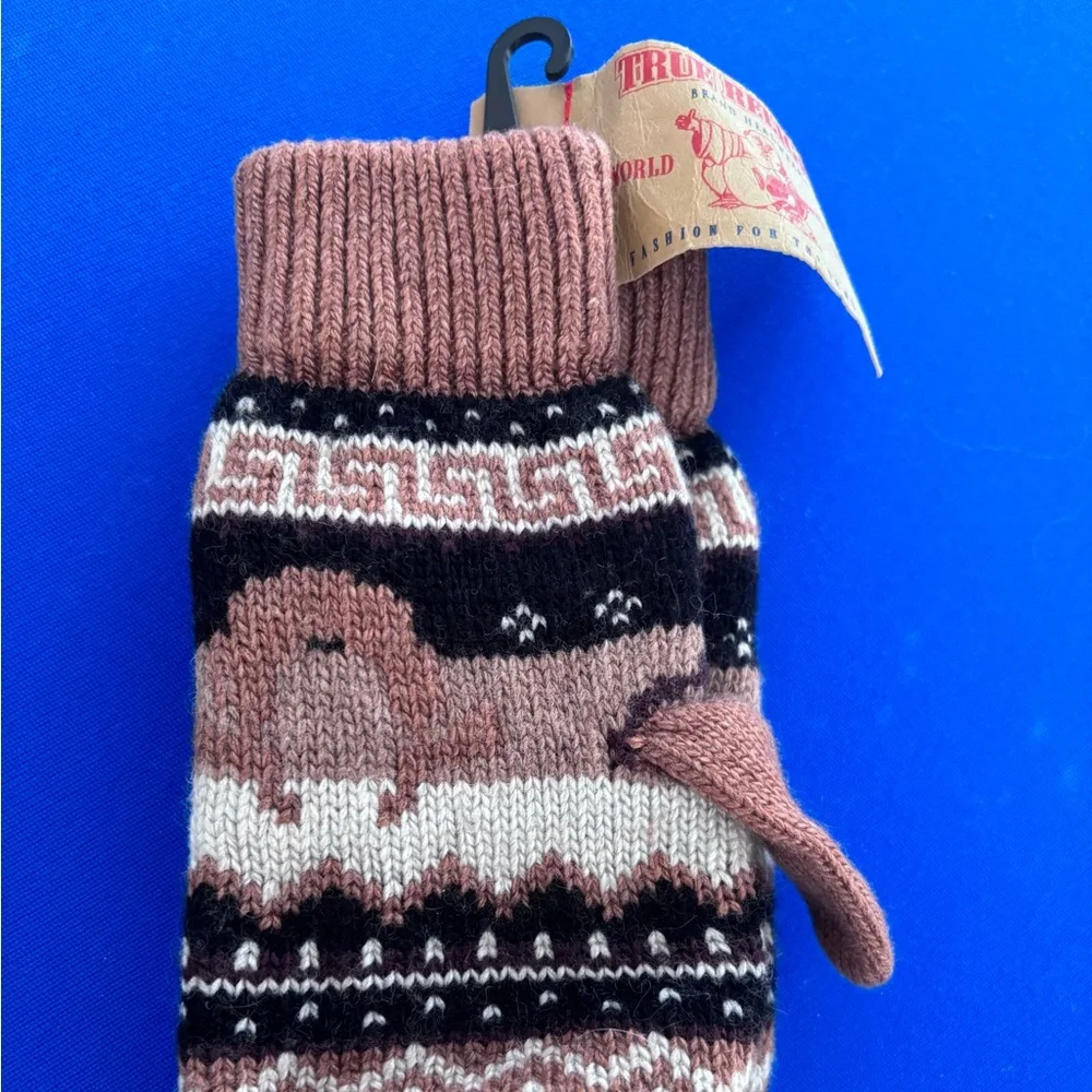True Religion Brown and Cream Knit Mittens