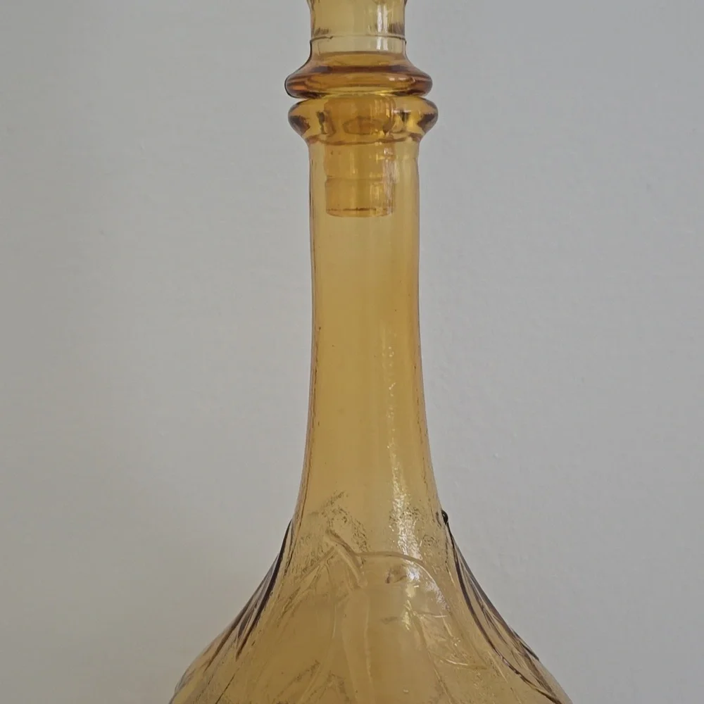 Vintage 1950s Empoli Three Fruits Pattern Amber Glass Decanter
