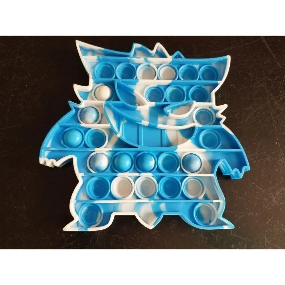 Fidget Blue & White Gungan Push Pop Bubble Silicone Sensory Tie Dye Monster
