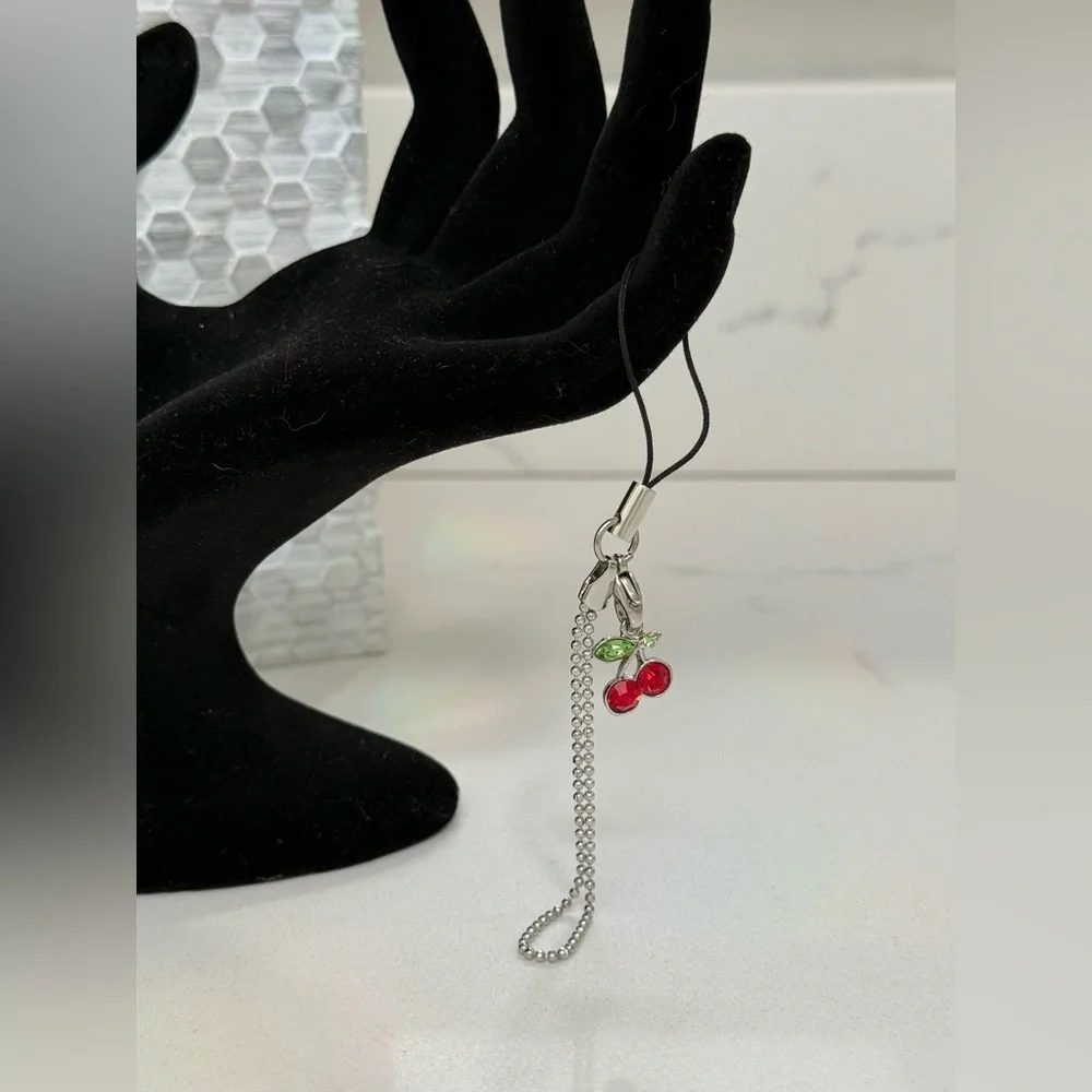 Cherry Charm Silver and Red Phone Accessory